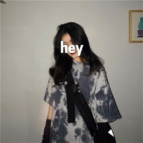 Hong Kong Style Tie Dye Tees Tops for Women Summer Cotton Ins Trendy Pullover Tees T-shirts Cute Tops Street Retro Womens Tops