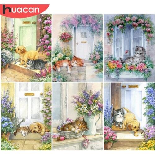 HUACAN DIY Diamond Painting Cat Picture Of Rhinestone Animal Diamond Embroidery Cross Stitch Dog Handwork Home Decor