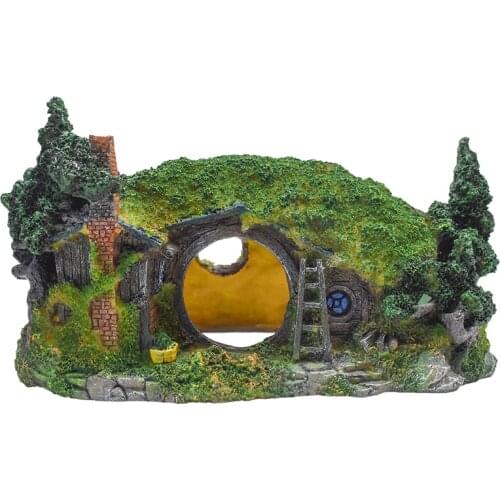 Movie House Rural Dwarf LOTR Aquarium Ornament Resin Fish Tank Decoration Ornament Rock Hiding Cave Aquarium Accessories
