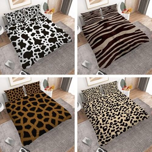 Black And White Striped 2/3pcs Bedding Set Leopard Print Duvet Cover With Pillowcase Queen Zebra Giraffe Tiger Cow Stripes