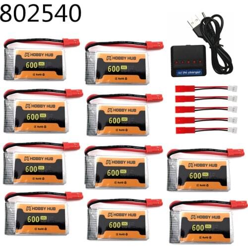 3.7v 600mAh 802540 lipo Battery + Charger For HJ818 HJ819 509W DFDF161 X400 X800 X300C RC drone spare parts 3.7V lithium Battery