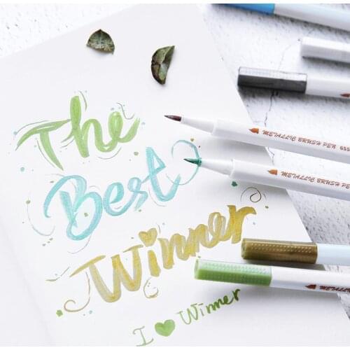 10 Different Color STA Metallic Brush Marker Pen for Drawing Lettering Calligraphy Paint Home DIY Card Diary Art School E6965