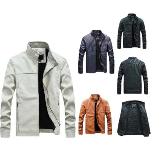 2021 Mens Jackets Solid Collars Pu Leather Overcoat for Male Jackets Outer Faux Leather Outwear