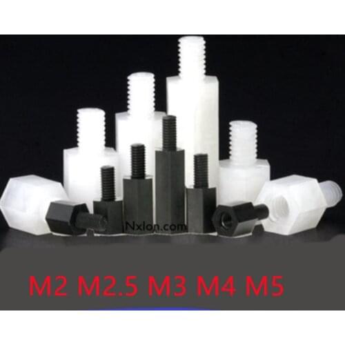 20-50pcs Male to female nylon standoff M2 M2.5 M3 M4 m5*L+6 white black pcb Nylon Standoff Spacer Column Plastic Spacing Screws