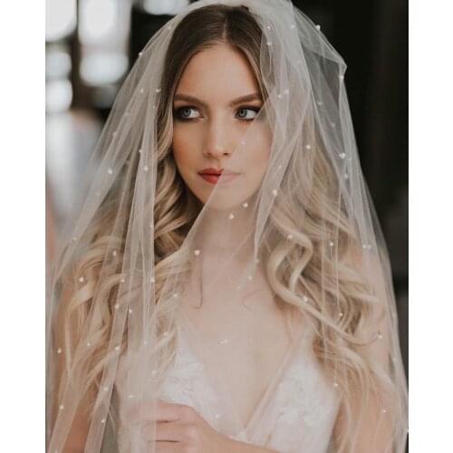 New White/Ivory Bridal Veil With Comb One Layer Cathedral Royal Pearl Wedding Veil Veu de Noi EE92