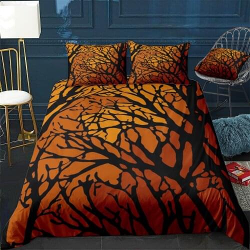 Abstract Trees In Orange Quilt Cover Pillowcase 3Piece Comforter Bedding Set With Pillow Case Single Double Duvet Cover