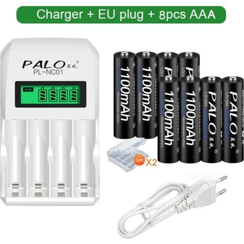 PALO hot selling battery charger rechargeable battery charger for AA/AAA battery with 8pcs AAA batteria batteries for camera