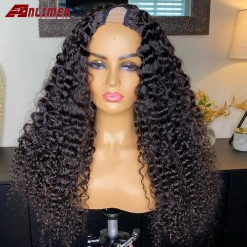 250% Full Density 1x3'' Upart Human Hair Wigs Kinky Curly U Part Wig Peruvian Glueless Middle U Shape Wigs
