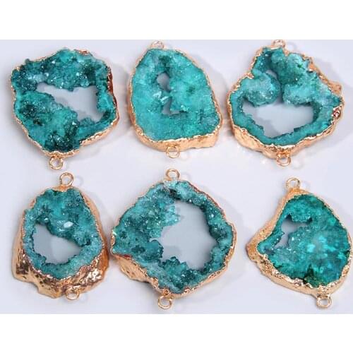 Blue Natural Druzys Pendants Charms Stone quartz Connector Gold Teardrop Pendant Women Gift Jewelry druzy necklace DIY bulk