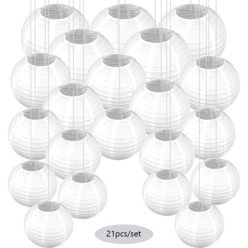 21pcs/set 6” 8” 10” 12” Mixed Size White Chinese Round Paper Lantern Hanging Lampion Wedding Event Birthday Party Decorations