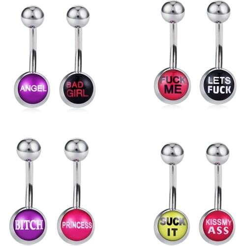 Fancy Word Angle Bad Girl Princess Belly Piercings Stainless Steel Body Jewelry Sexy Navel Bell Piercing Button Rings Pircing