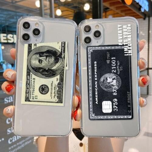 Clear Phone Case For iPhone 12 Pro mini Max 7 8 X XR XS 6 6S Plus 5 S Couqe For iPhone 11 Pro Max Dollar Banknote TPU Case Cover