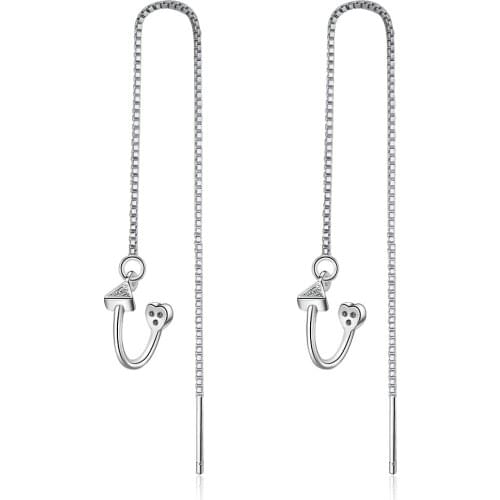 100% 925 Real Sterling Silver Long Tassel Drop Earrings Ear Clip with 9cm Line Pretty Teen Girl Women 925 Wholesale Jewelry