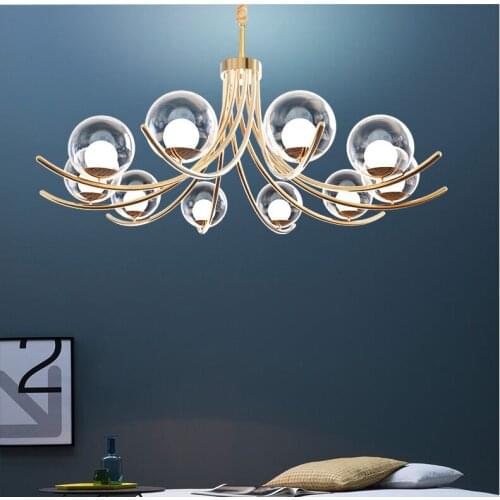 Modern Luxury Metal Luster Glass Ball Chandelier Nordic Interior Lighting Living Room Bedroom Dining Room Hanging Light Fixture
