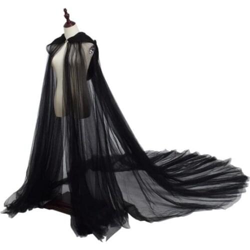 Wedding Cloak White/Ivory/Black Tulle Hooded Long Bridal Shawl Coat Women Cape Coat Simple Coat Cloak