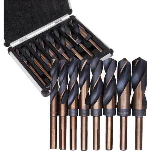 High Quatity 8pcs 1/2 Inch Shank HSS 4241 Hardness HRC61 Cobalt Twist Drill Bit Set 9/16 to 1 Inch Twist Drill for Wood Metal