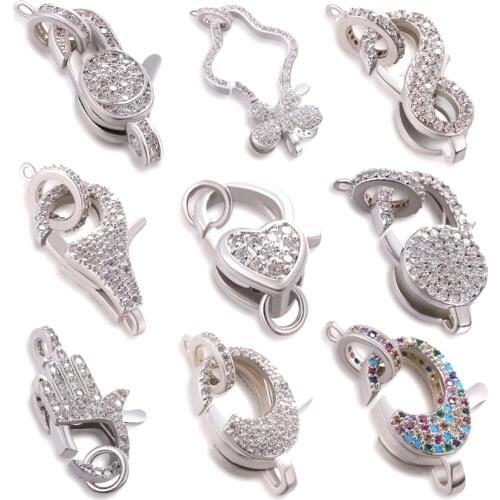 Silver Color CZ Clasps Jewelry Components Pave Zirconia Lobster Clasp Jewelry Findings DIY Clasp Supplies Copper Connector Hook