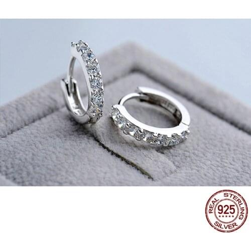 LByzHan 100% Real 925 Sterling Silver Crystal Circle Earring For Women Making Jewelry Gift Wedding Party Engagement E024