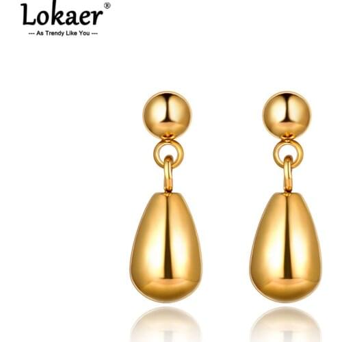 Lokaer Trendy Titanium Stainless Steel Water Drop Party Earrings Bohemia Beach Vacation Earrings For Women Pendientes E21061