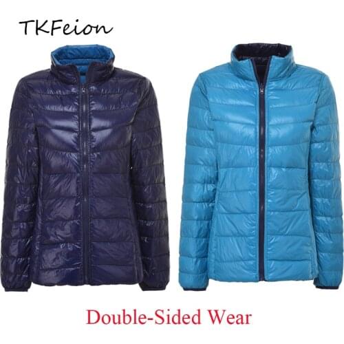 Womens Autumn Winter Warm Coats Duck Down Short Light Thin Style Ladies Slim Coat Fashion Double-sided Wear Female Casual Jacket