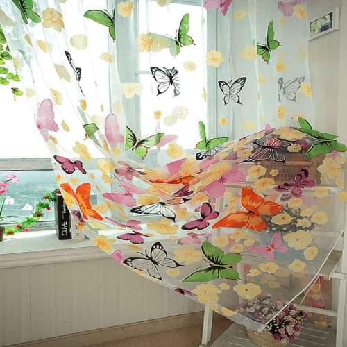 1pcs Butterfly Printed Cortinas Decorative Window Screening Burnout Tulle Curtains for Living Room bedroom Balcony Voile Sheer