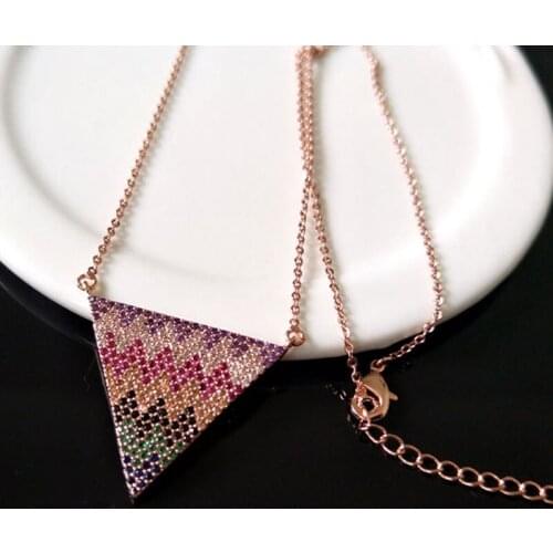 10Pcs triangle rainbow Double Bails Connector Necklace,CZ zircon Micro pave crystal Charm Jewelry making for woman NK69