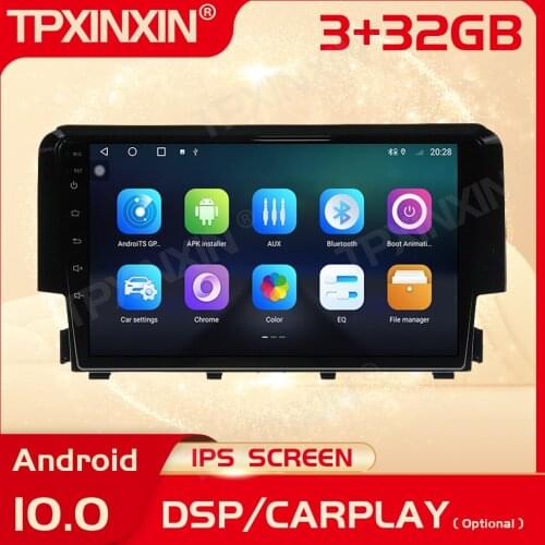2 Din Carplay Android Radio Receiver Multimedia Stereo For Honda Civic 2016 2017 2018 GPS Navigation Auto IPS Recorder Head Unit