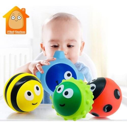 4PCS Baby Soft Hand Ball Plastic Cute Insect Teether Stack up Game Colorful Rubber Bath Toy Set Educational Toys For Children
