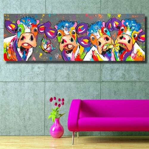 Abstract Canvas Oil Painting Painted Animal Cow Print on Canvas Print and Poster Modern Art Wall Pictures for Living Room Cuadro