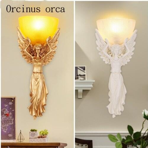 American country Angel wall lamp living room bedroom bar aisle background wall European style retro wall resin wall lamp