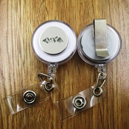 Mountain ID Badge Reel gift for him/her friend family retractable recoil id badge holder work fun