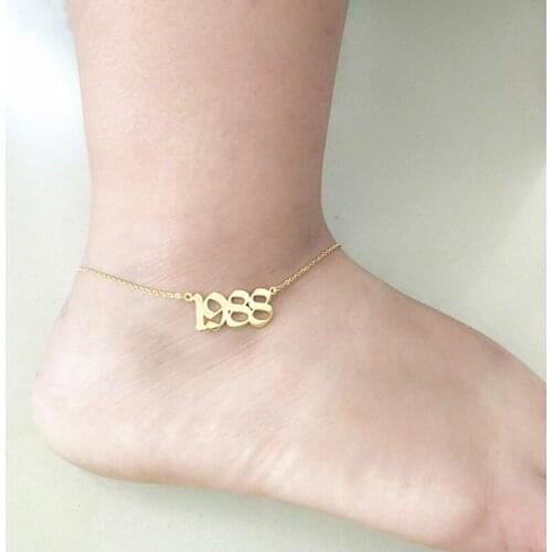 Personalized Old English Anklet Custom Numerals Numbers Date Foot Leg Ankle Bracelet Stainless Steel Jewelry Anniversary Gifts