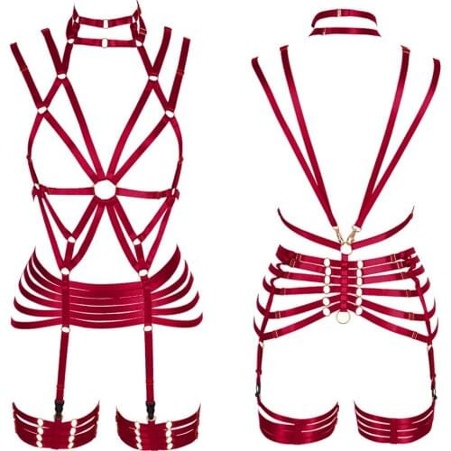 Strappy Harness Bra for Women Sexy Lingerie Set Body Cage Bralette Punk Goth Fetish Bondage Plus Size Festival Rave Garter