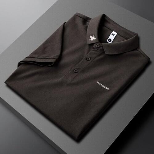 Black quality neckline embroidery fashion polo shirt business casual bottoming lapel t-shirt