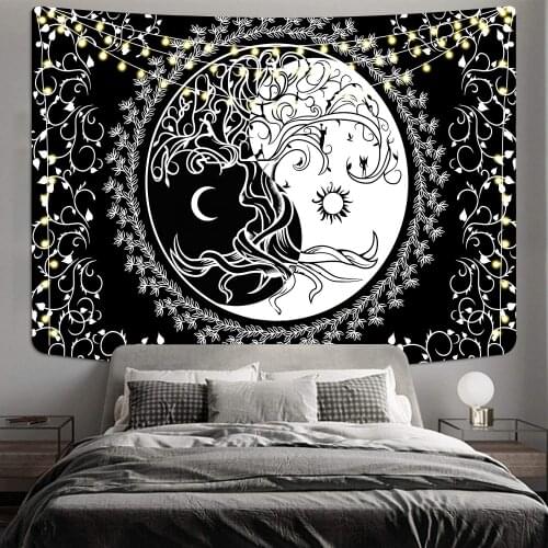 Black And White Sun Moon Tapestry Wall Hanging For Bedroom Parlor Dorm Decor Trippy Wall Tapestry Fabric Witchcraft Supplies