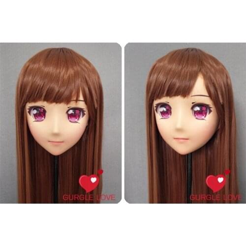 DM137) Female Sweet Girl Resin Half Head Kigurumi Mask With BJD Eyes Cosplay Japanese Anime Role Lolita Mask Crossdress Doll