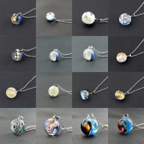 New Nebula Galaxy Starry Sky Double Sided Pendant Luminous Necklace Universe Planet Jewelry Glass Art Picture Handmade Gifts