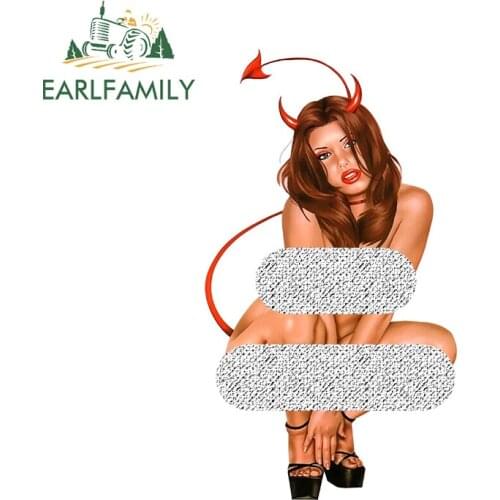 EARLFAMILY 13cm x 7.3cm Car Stying SEXY RED DEVILGIRL COSPLAY NUDE PINUP GIRL VINYL STICKER DECAL Car Sticker Sexy Graphics
