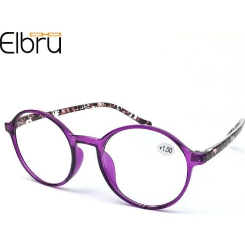 Elbru Fashion Purple Reading Glasses Women Classic Style Presbyopic Spectacle Comfort Flat Lens Glasses Big Round Glasses Frame