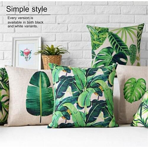 European modern green Leaves printed square pillows cushions for sofa plant waist cotton linen pillowcase cushion home decor