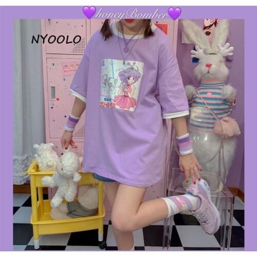 NYOOLO Harajuku Japan style cartoon Magical Angel Creamy Mami print short sleeve t-shirt women summer O-neck tee shirt girls top