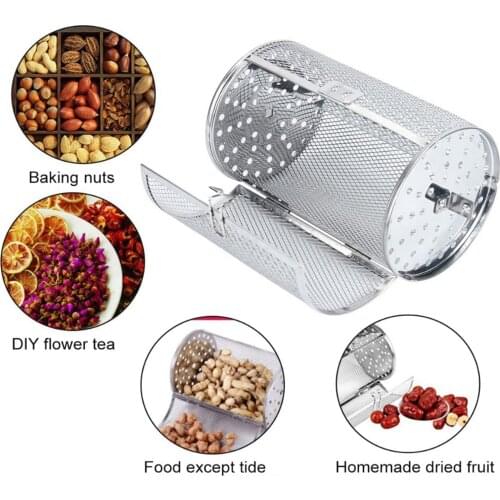 Grilled Over Cage Roaster Drum Stainless for Peanut Dried Nut Rotisserie Oven Roast Baking Rotary Peanut Drum Barbecue Basket
