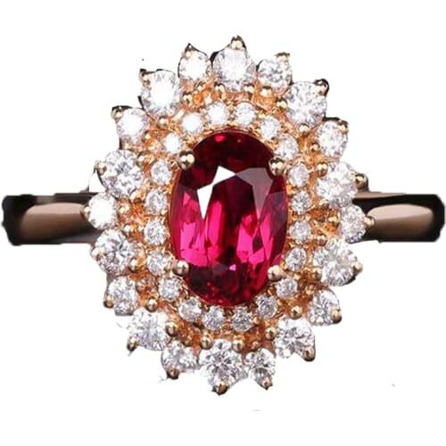 Hot Sale Fashion Gold Color Two Circles Red Zirconia Copper Rings for Women Wedding Anniversary