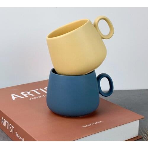 Brief Creative Simple Color Matte Ceramic Coffee Cup Mug Breakfast Solid Cup Handgrip Couple Water Cup Coffee Cup