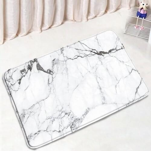 Marble Printed Bathroom Mat Black And White Stripe Pattern Flannel Non-Slip Rugs Home Decor Bath Kitchen Doorway Aisle Carpet