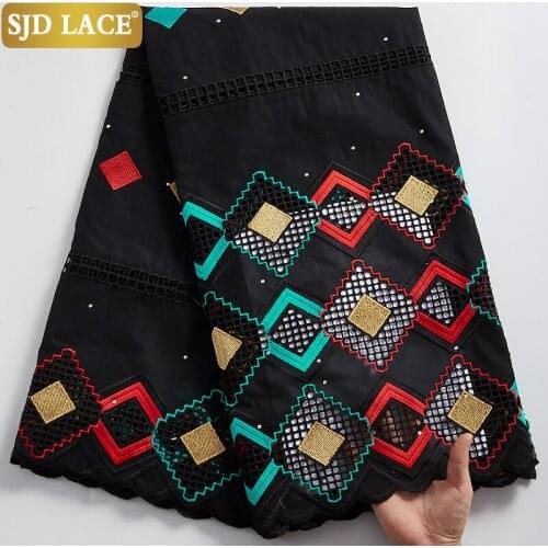 SJD LACE Black African Lace Fabric Embroidery Swiss Voile Lace In Switzerland With Holes Cotton Dubai Fashion For Everyone A2339