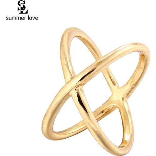 Summer love fashion gold&silver plated zinc alloy cross rings for women hollowed-out double cross exaggerated party rings femme