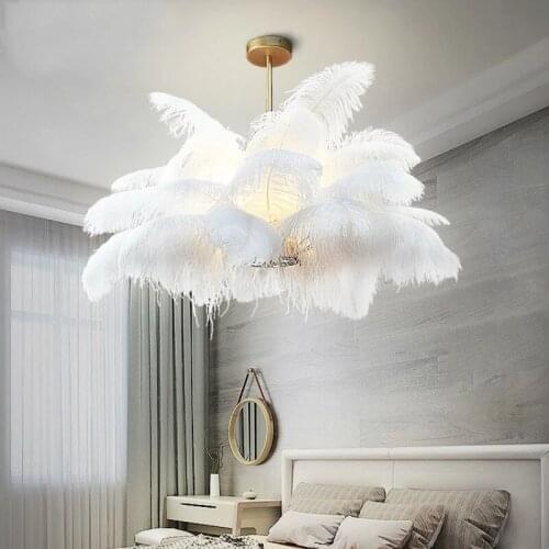 Feather Chandelier Ceiling Lamp Modern Luxury Living Room Bedroom Warm Hanglamp Light Luxury Lustres Fixtures