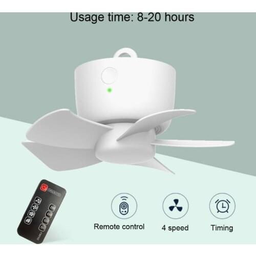 M5TE 8000mAh USB Rechargeable Remote Control Timing 4 Gears Ceiling Fan Cooling Hanging Fan for Tent Bed Camping Outdoor Home