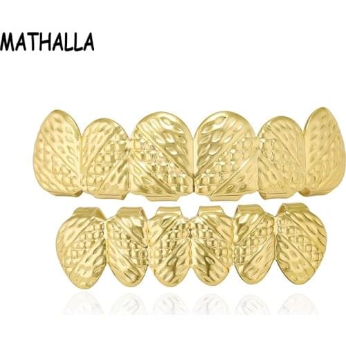 MATHALLA Gold New Texture Top and Bottom Engrave Dental Grillz Grills